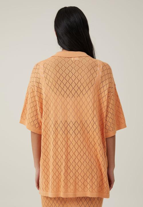 Cotton On - Pointelle knit shirt - sunray orange