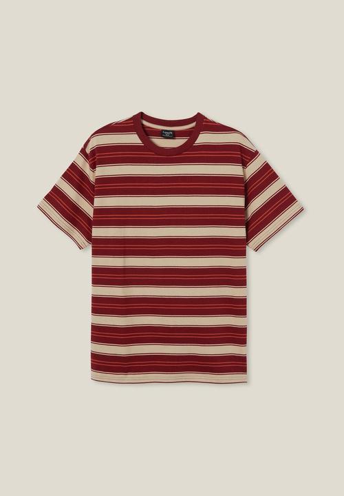 Cotton On - Loose fit stripe t-shirt - crimson everyday stripe