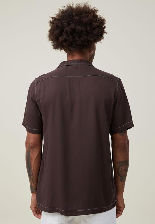 Cotton On - Riviera short sleeve shirt - rich brown pop stitch 