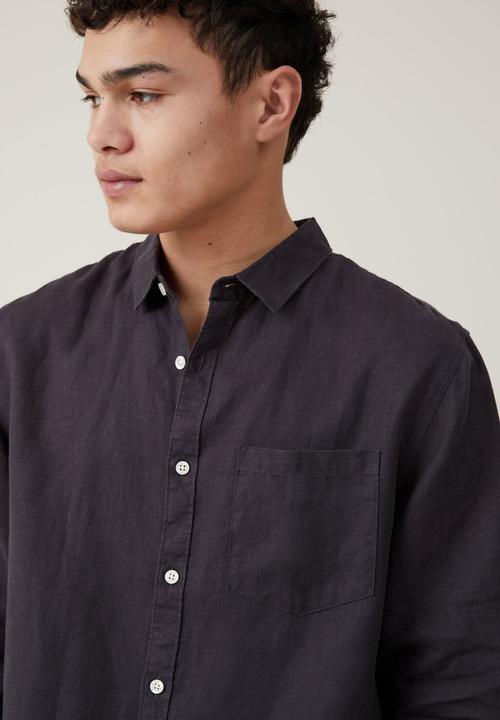 Cotton On - Linen long sleeve shirt - charcoal  
