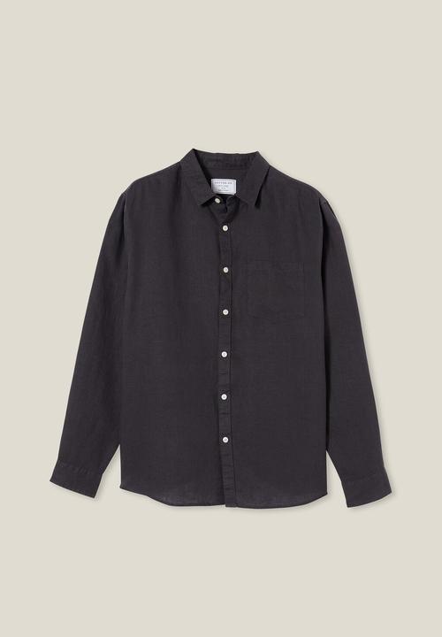 Cotton On - Linen long sleeve shirt - charcoal  