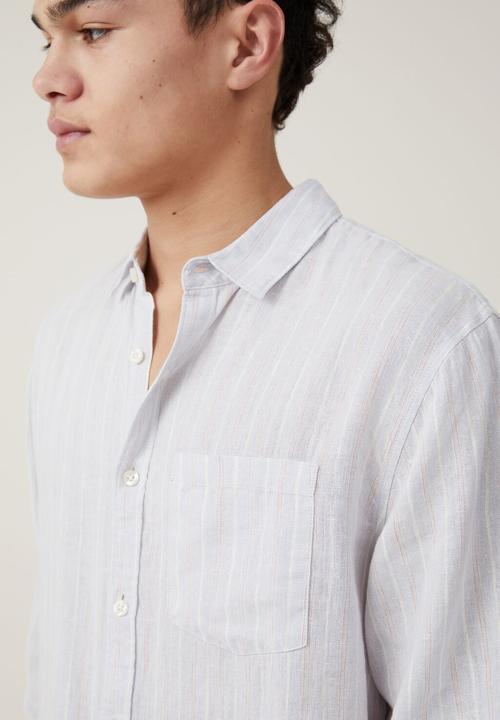 Cotton On - Linen long sleeve shirt - baby blue stripe 