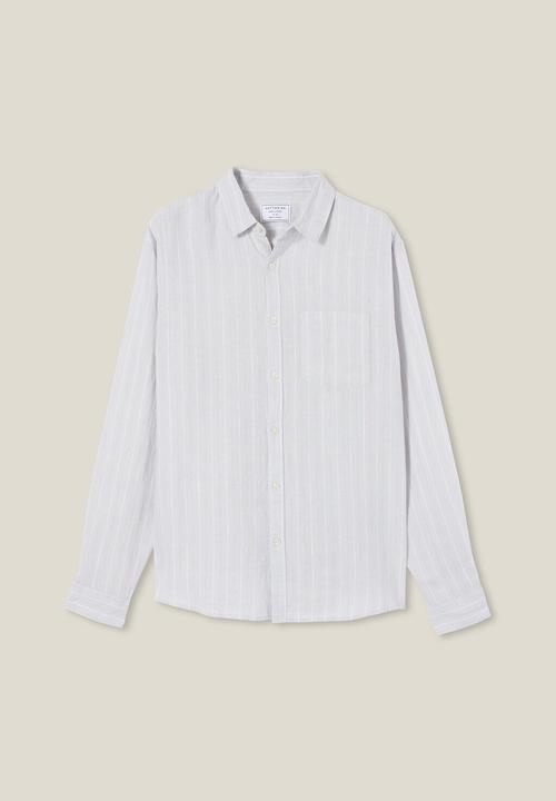 Cotton On - Linen long sleeve shirt - baby blue stripe 