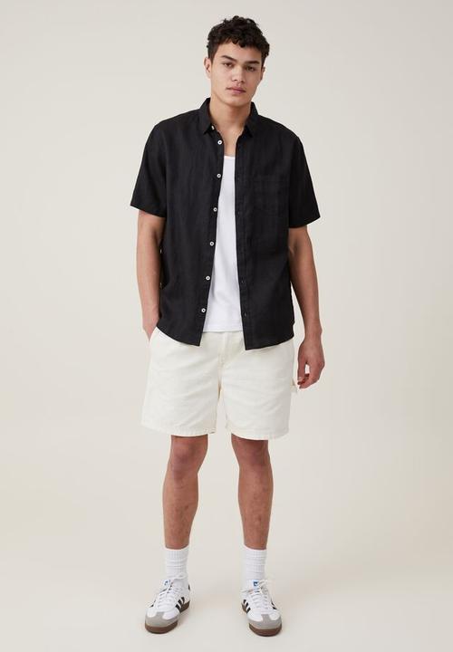 Cotton On - Linen short sleeve shirt - black 