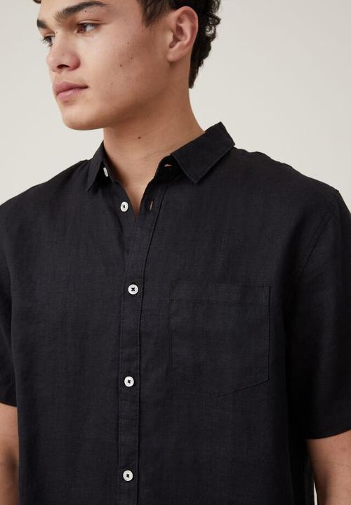 Cotton On - Linen short sleeve shirt - black 