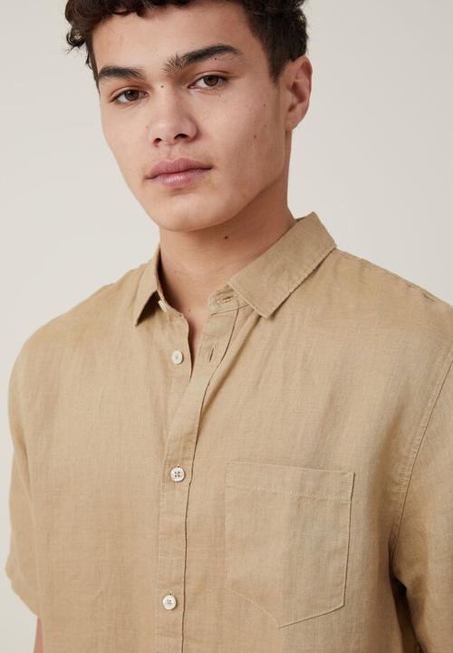 Cotton On - Linen short sleeve shirt - taupe 