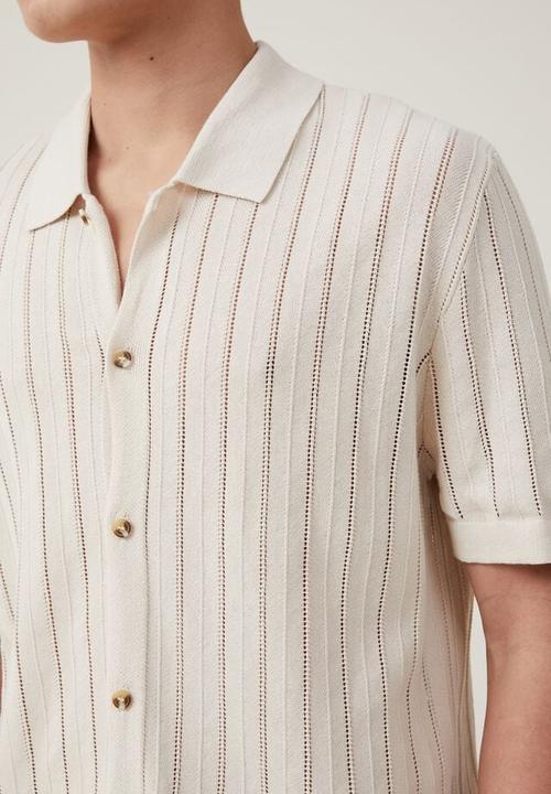 Cotton On - Pablo short sleeve shirt - ecru ladder 