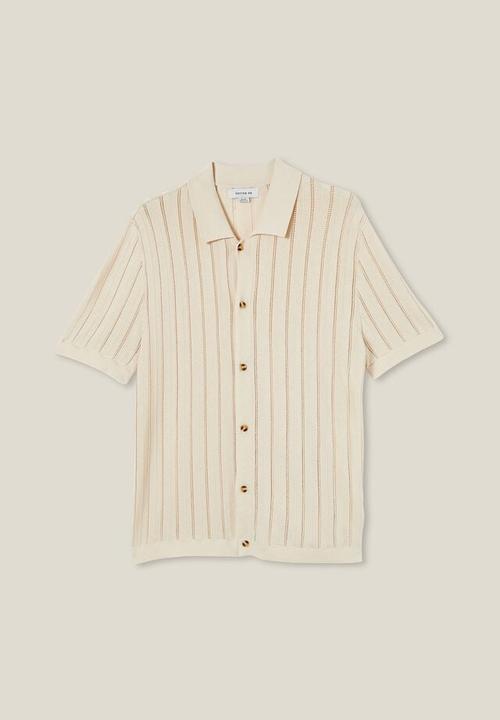Cotton On - Pablo short sleeve shirt - ecru ladder 
