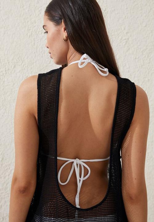 Cotton On - Open mesh beach maxi dress - black
