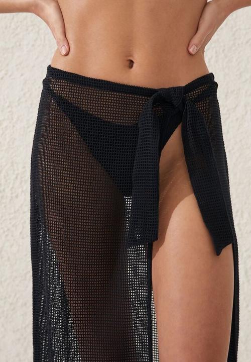 Cotton On - Open mesh beach sarong wrap skirt - black
