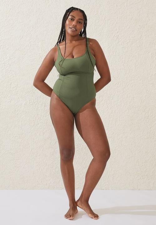 Cotton On - Plus scoop neck d+ one piece full - khaki wide rib