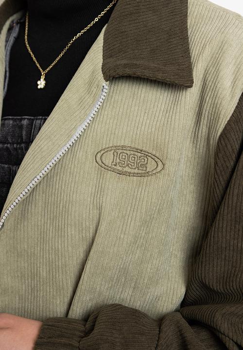 Daisy Street - Embroidered cord bomber jacket - green