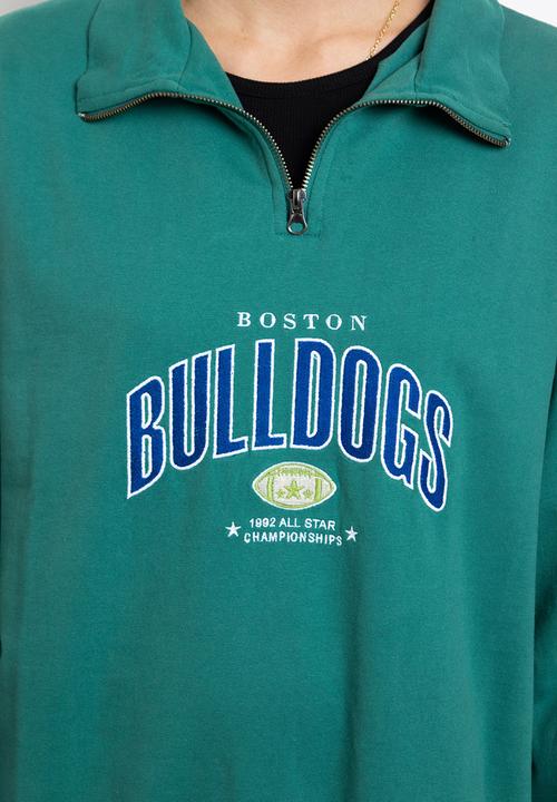 Daisy Street - Bulldogs 1/4 zip sweat - washed green