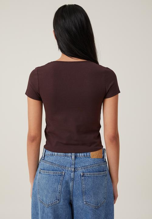 Cotton On - Belle short sleeve top - dark oak