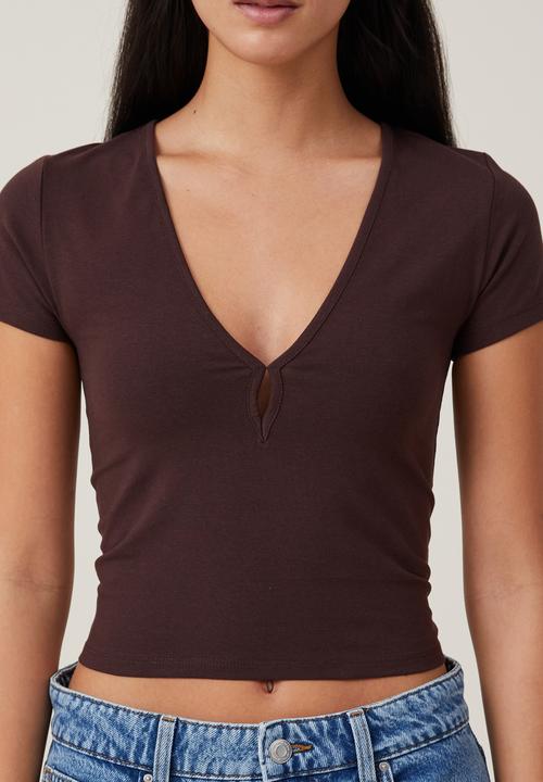 Cotton On - Belle short sleeve top - dark oak