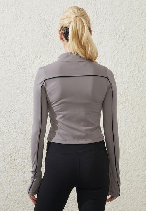 Cotton On - Ultra soft zip through long sleeve - desert grey/black