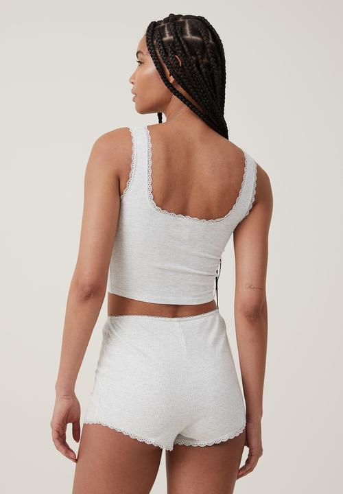 Cotton On - Rib lace short - light grey marle
