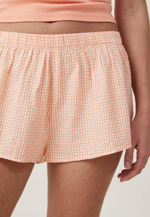 Cotton On - Woven sleep short - nectarine/white gingham