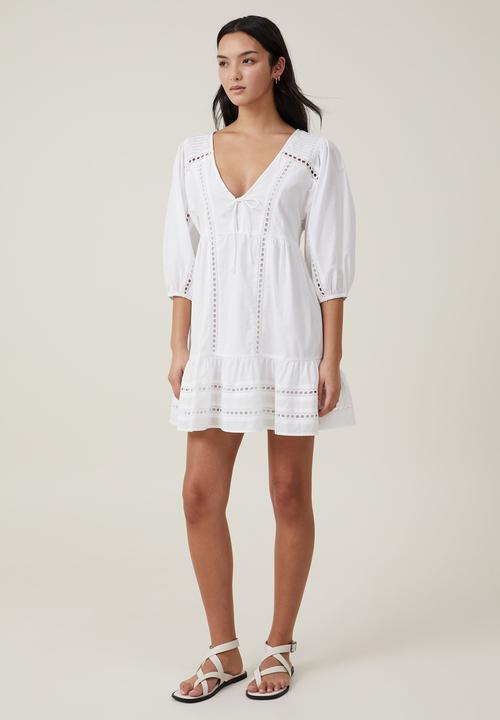 Cotton On - Brodie Long Sleeve Mini Dress-White