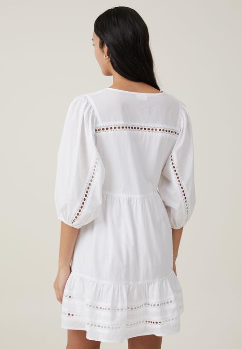 Cotton On - Brodie Long Sleeve Mini Dress-White