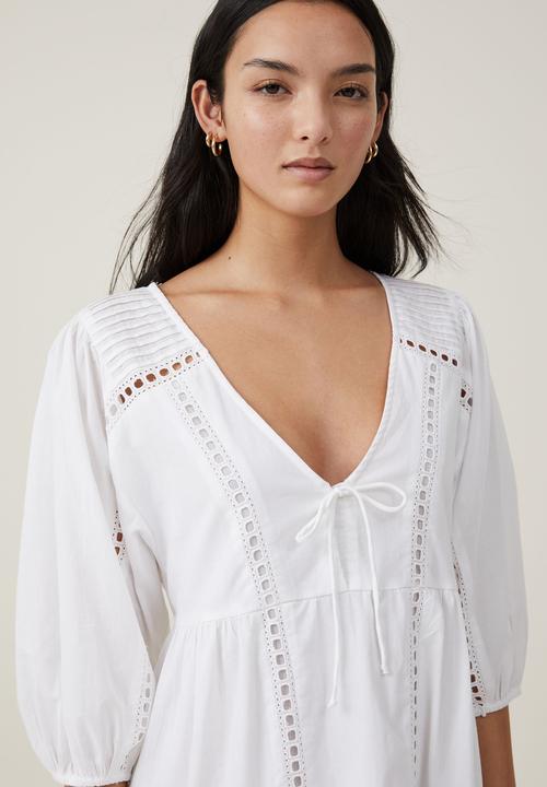 Cotton On - Brodie Long Sleeve Mini Dress-White
