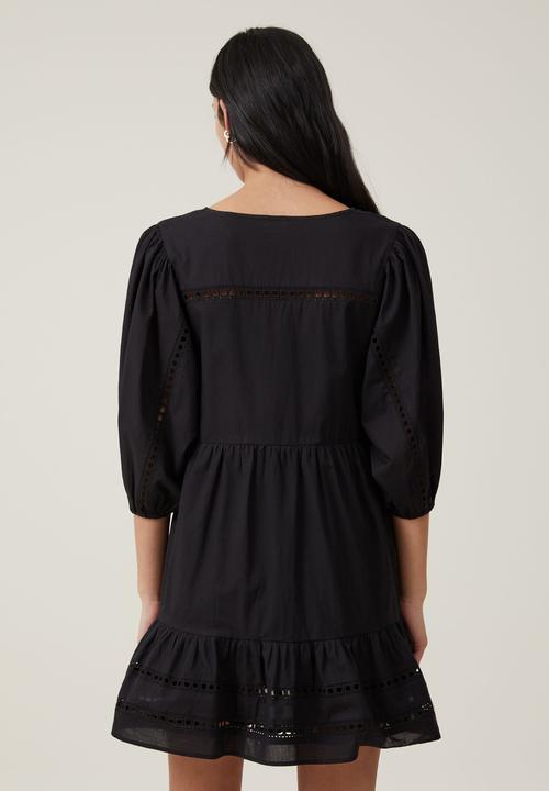 Cotton On - Brodie long sleeve mini dress - black