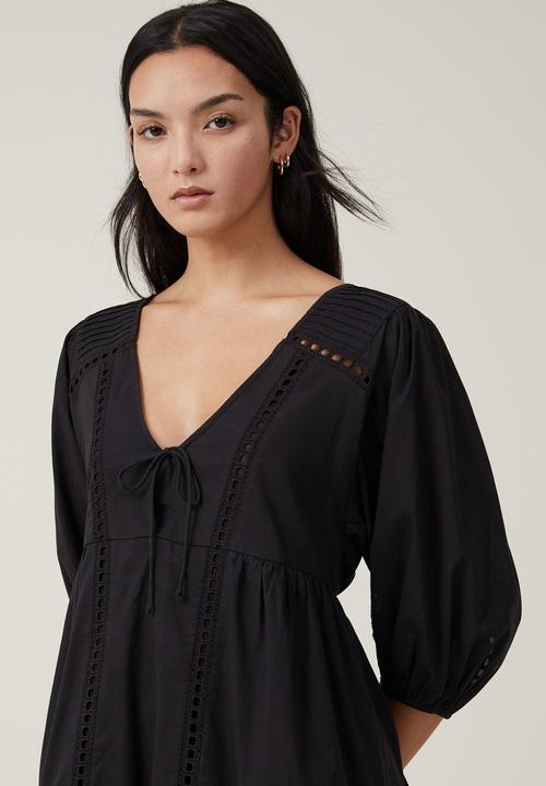 Cotton On - Brodie long sleeve mini dress - black