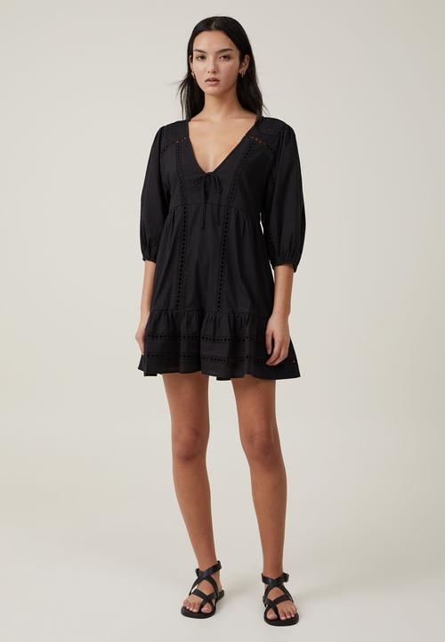 Cotton On - Brodie long sleeve mini dress - black