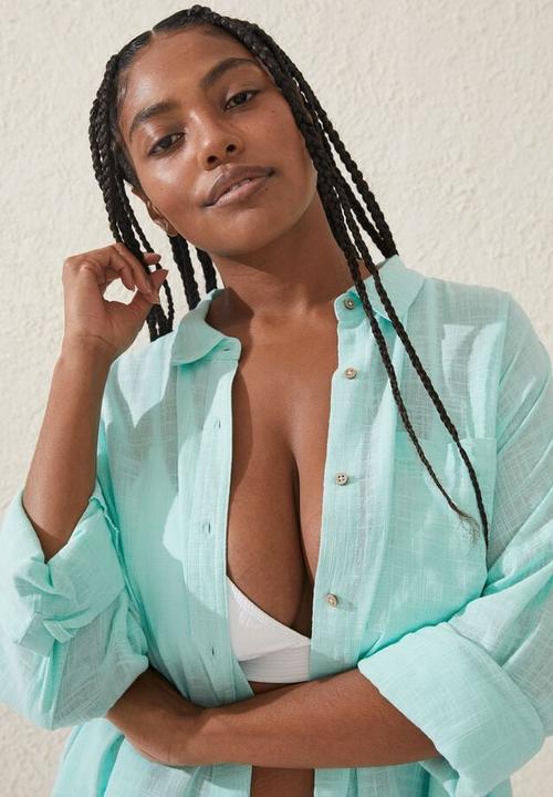 Cotton On - Plus swing beach shirt - honeydew melon