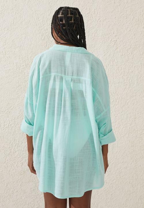 Cotton On - Plus swing beach shirt - honeydew melon
