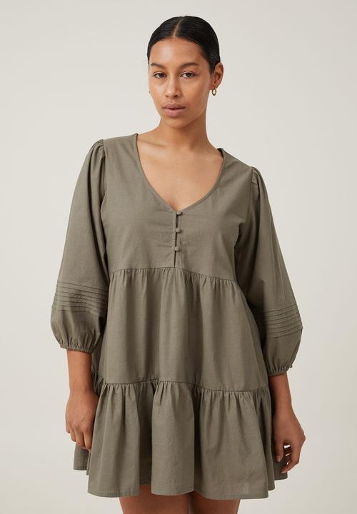 Cotton On - remmie longsleeve mini dress - khaki