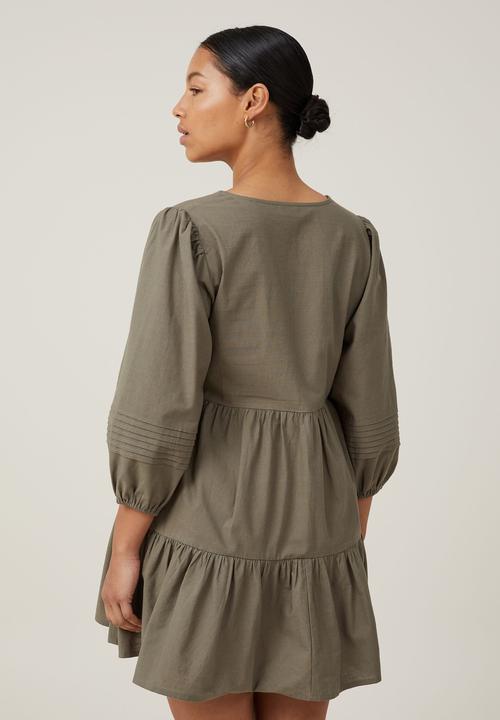 Cotton On - remmie longsleeve mini dress - khaki