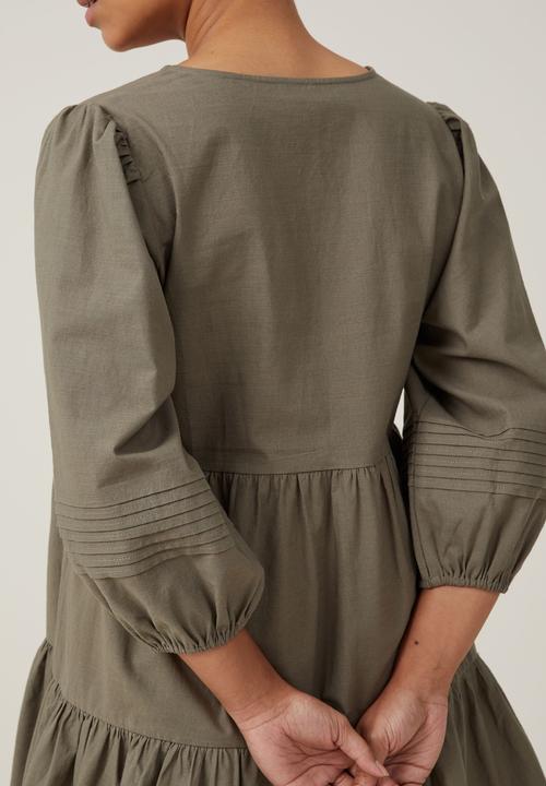 Cotton On - remmie longsleeve mini dress - khaki