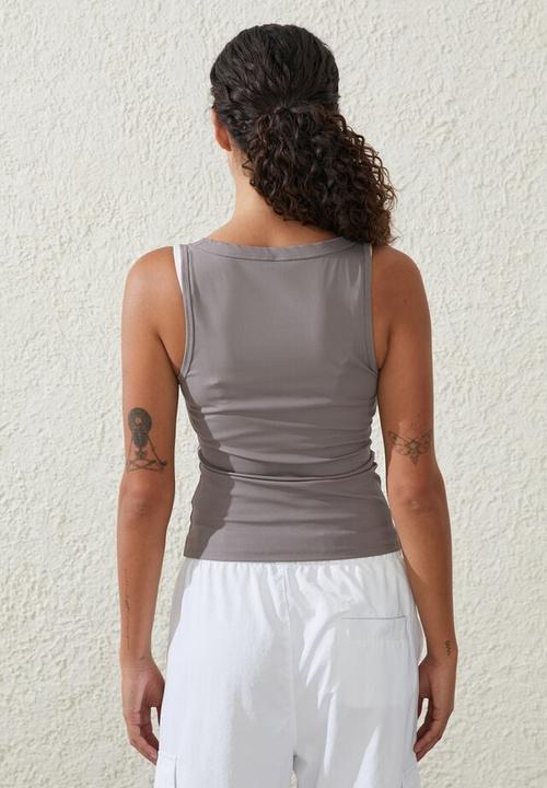 Cotton On - Active rib scoop tank - desert grey