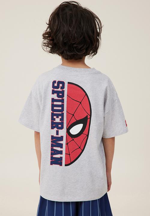 Cotton On - License drop shoulder short sleeve tee - lcn mar fog grey marle/spiderman face