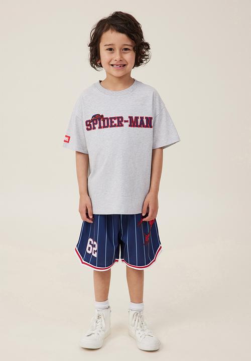 Cotton On - License drop shoulder short sleeve tee - lcn mar fog grey marle/spiderman face