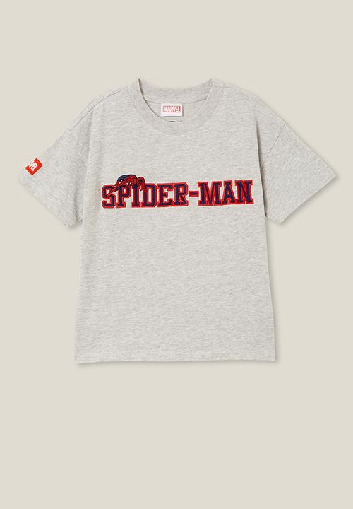 Cotton On - License drop shoulder short sleeve tee - lcn mar fog grey marle/spiderman face