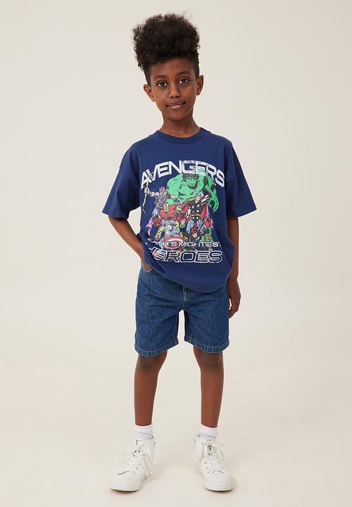 Cotton On - License drop shoulder short sleeve tee - lcn mar in the navy/the avengers heroes