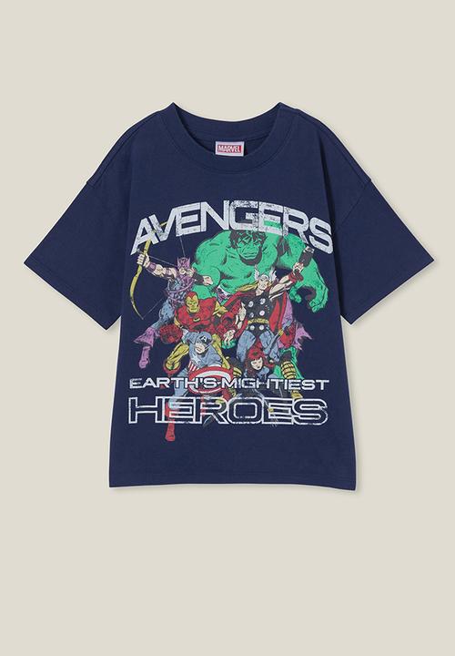 Cotton On - License drop shoulder short sleeve tee - lcn mar in the navy/the avengers heroes