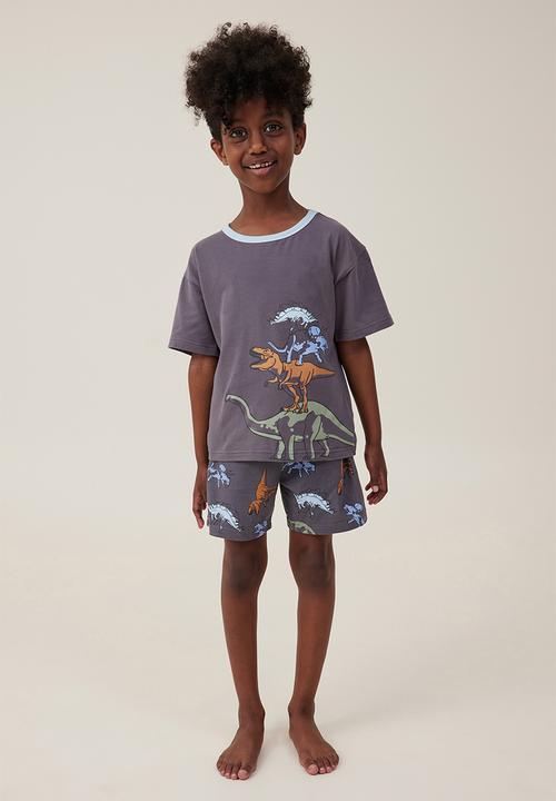 Cotton On - Felix short sleeve pyjama set - rabbit grey/dino stack