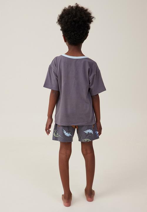 Cotton On - Felix short sleeve pyjama set - rabbit grey/dino stack