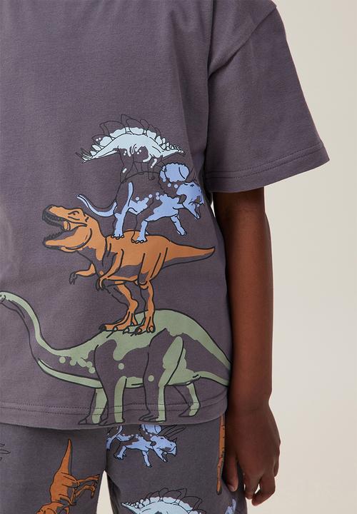 Cotton On - Felix short sleeve pyjama set - rabbit grey/dino stack