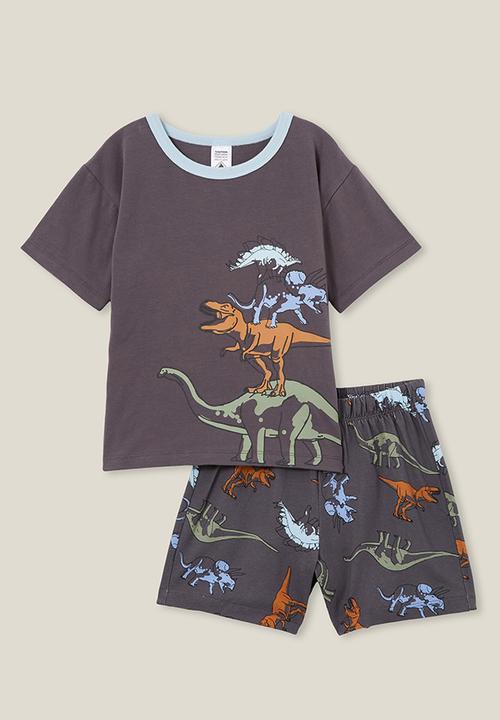 Cotton On - Felix short sleeve pyjama set - rabbit grey/dino stack