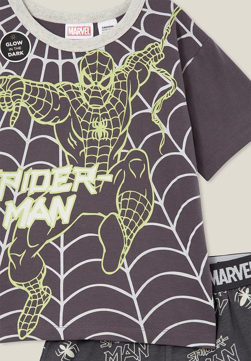 Cotton On - Felix short sleeve pyjama set license - lcn mar rabbit grey/spiderman glow
