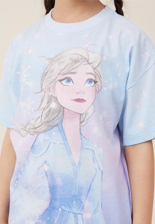 Cotton On - License drop shoulder short sleeve tee - lcn dis elsa/morning blue
