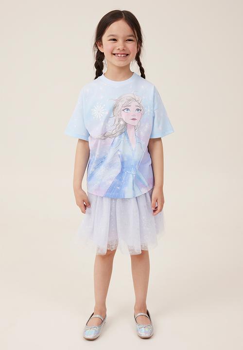 Cotton On - License drop shoulder short sleeve tee - lcn dis elsa/morning blue