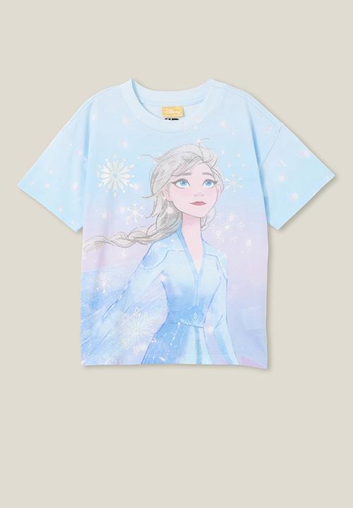 Cotton On - License drop shoulder short sleeve tee - lcn dis elsa/morning blue