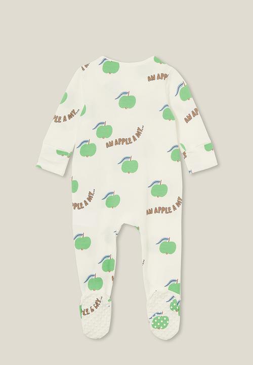 Cotton On - The long sleeve zip romper - vanilla/an apple a day