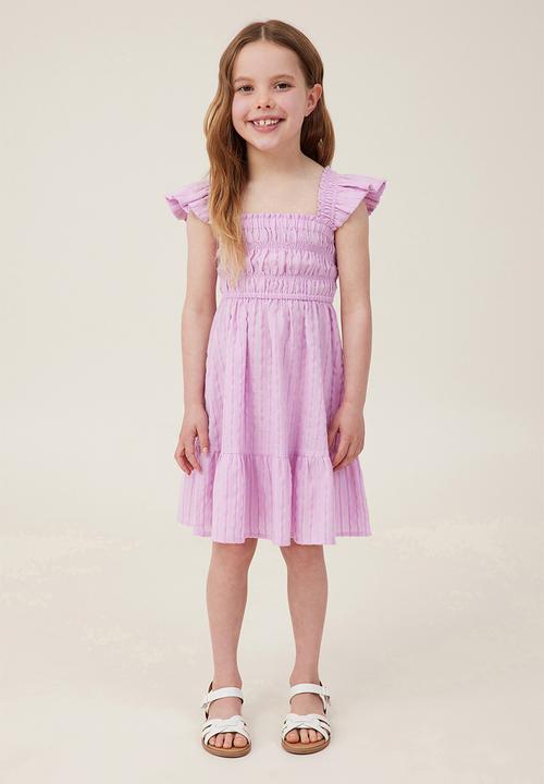 Cotton On - Jeanie flutter sleeve dress - pale violet/lavender dreams stripe