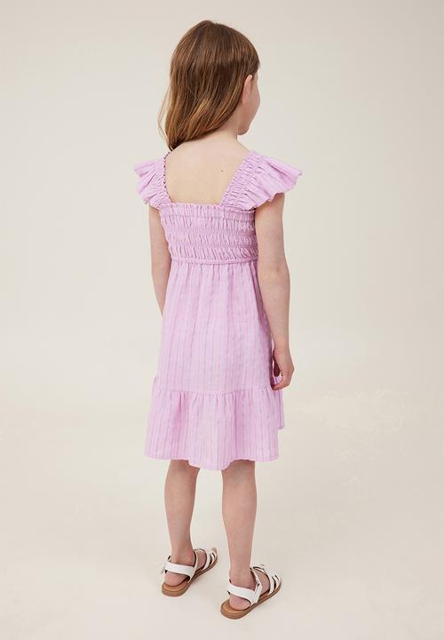 Cotton On - Jeanie flutter sleeve dress - pale violet/lavender dreams stripe